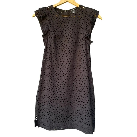 Club Monaco Cotton Nadeer Flutter Sleeve Eyelet Dress Black 0 Luxury Whimsigoth - Picture 1 of 13